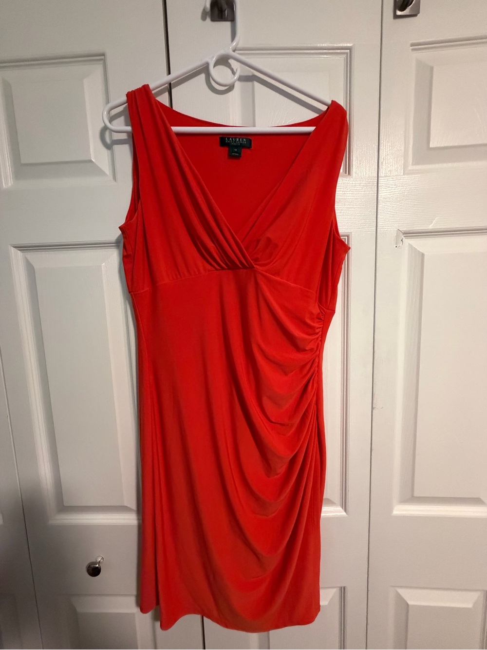 Lauren Ralph Lauren Orange Sleeveless V-Neck Draped Dress